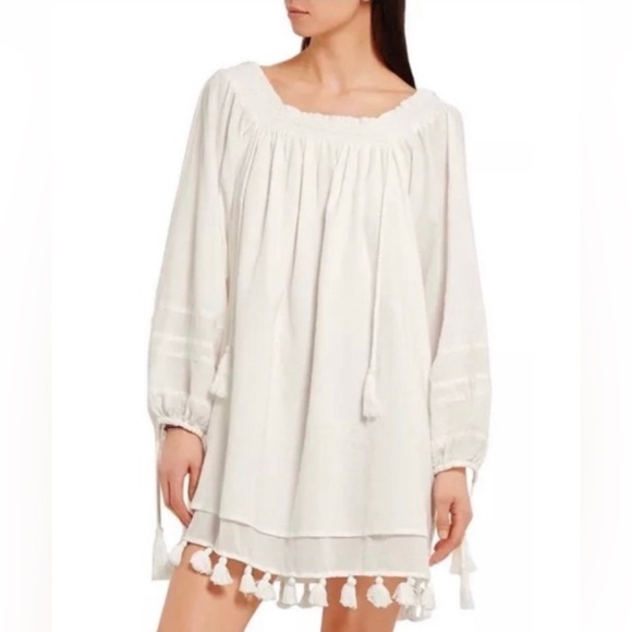 Apiece Apart Tewa White Balloon Sleeve Tassel Bottom Dress Size 4 - Picture 2 of 5